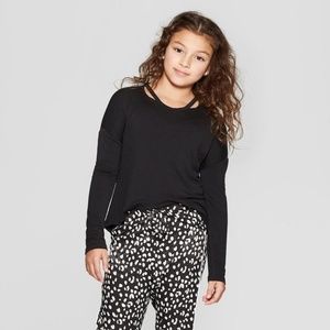 Girls' Cut Out Long Sleeve T-Shirt Black L